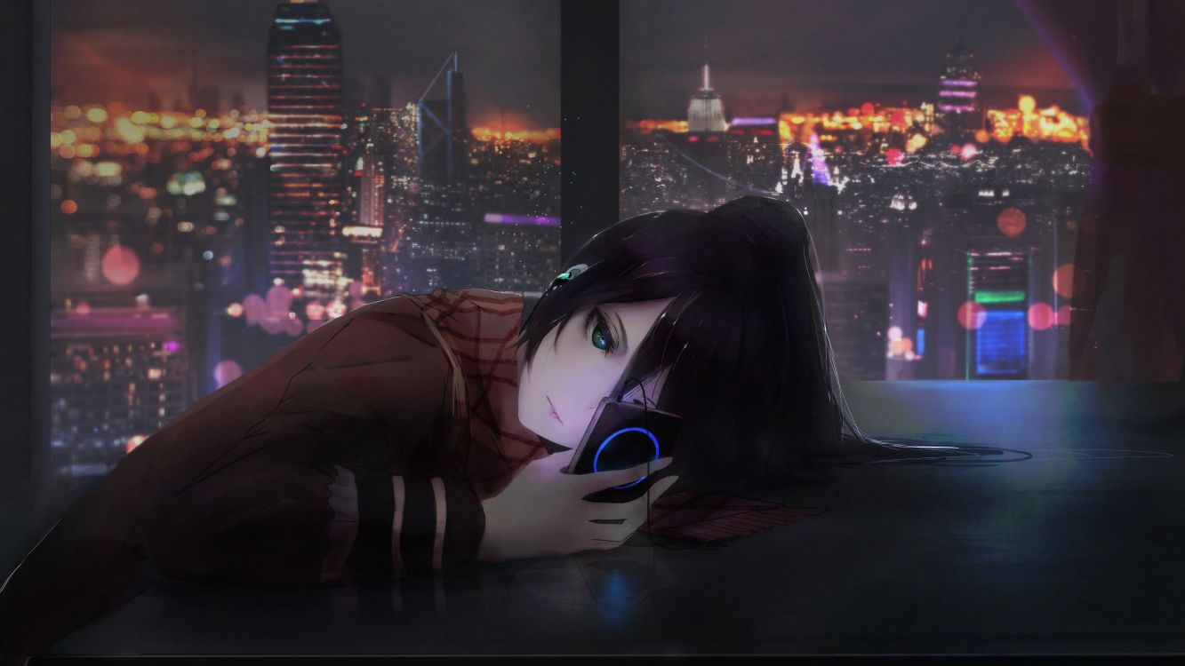 紫色的, 城市, 数字合成, 天空, 长长的头发 壁纸 4000x2250 允许