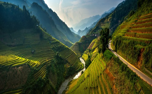 Image green mountains under white sky during daytime