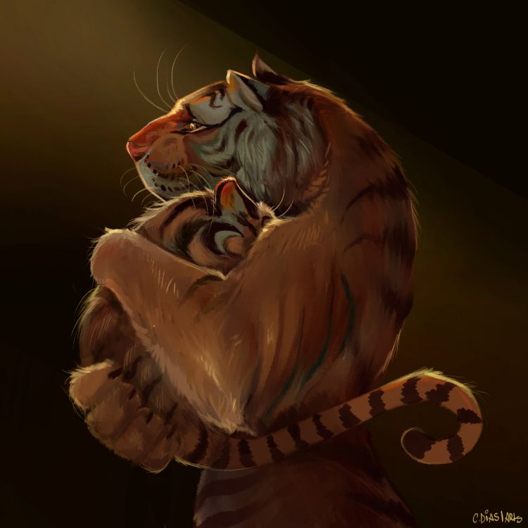 brown and white tiger illustration