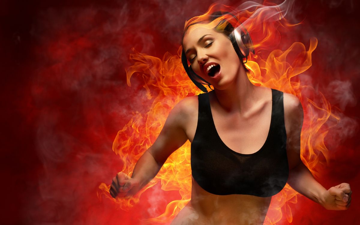 Flamme, Muskel, Feuer, DJ-mixer, Mädchen. Wallpaper in 3840x2400 Resolution