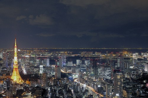 Image aerial view of city during night time