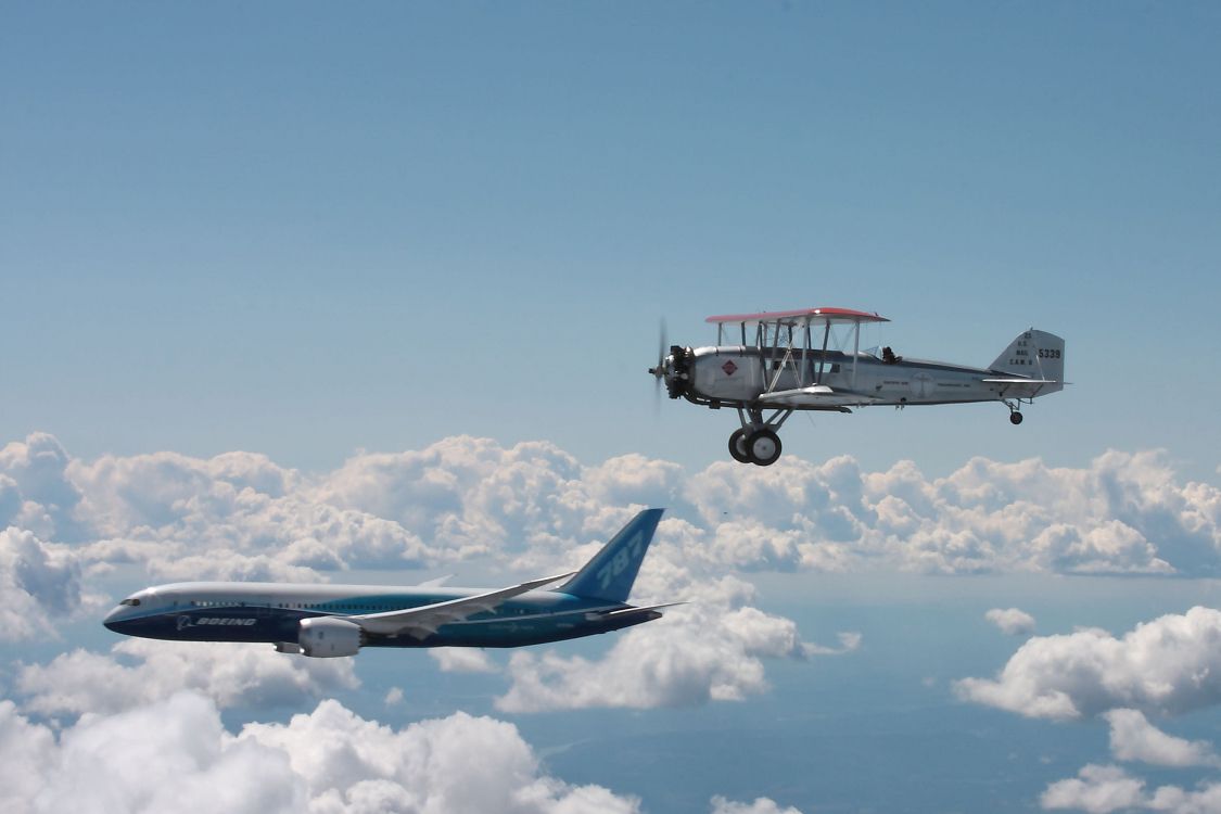Avión Azul y Blanco Volando Bajo un Cielo Azul Durante el Día. Wallpaper in 3000x2000 Resolution