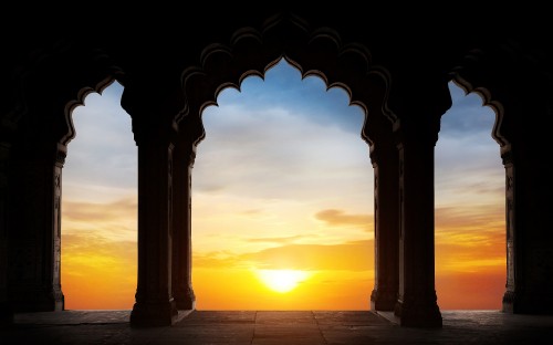 Image silhouette of building during sunset