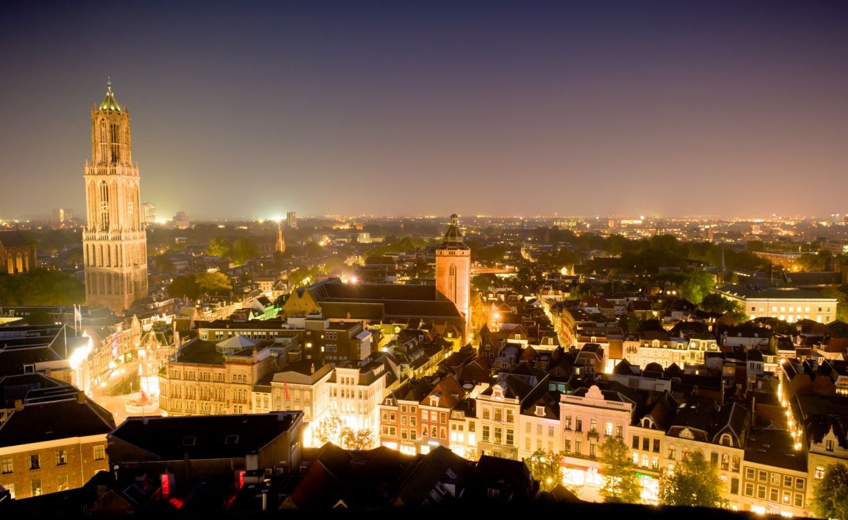 aerial view of city during night time