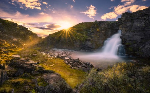 Image waterfalls under blue sky and white clouds during daytime