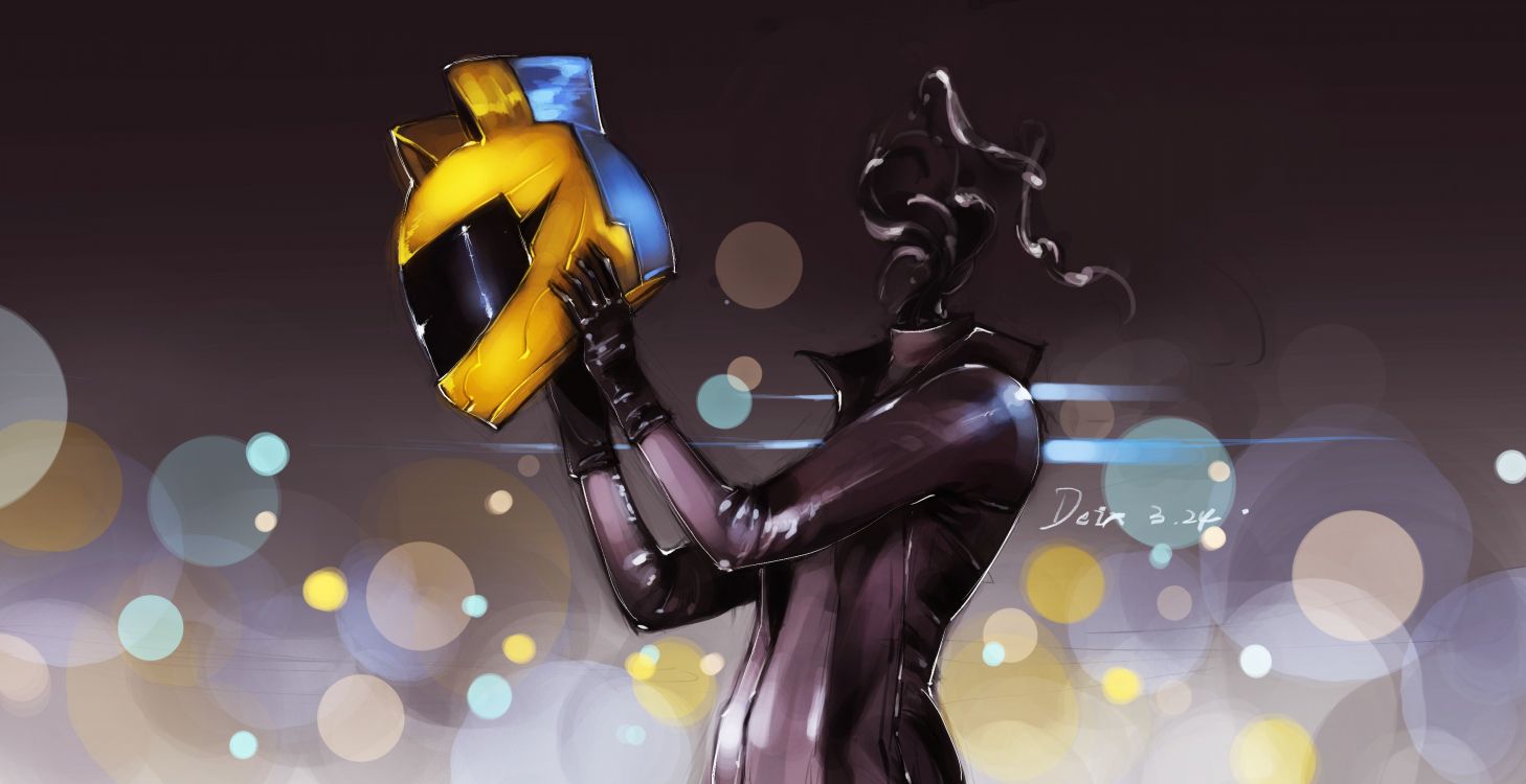 Black and Yellow Robot Illustration. Wallpaper in 3500x1800 Resolution