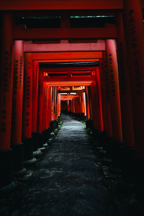 Image red and black hallway with red walls