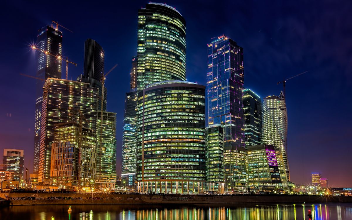 city skyline during night time