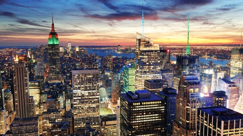 Image aerial view of city buildings during night time