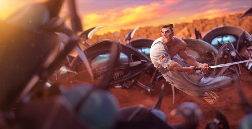 Image man in white t-shirt sitting on motorcycle during sunset