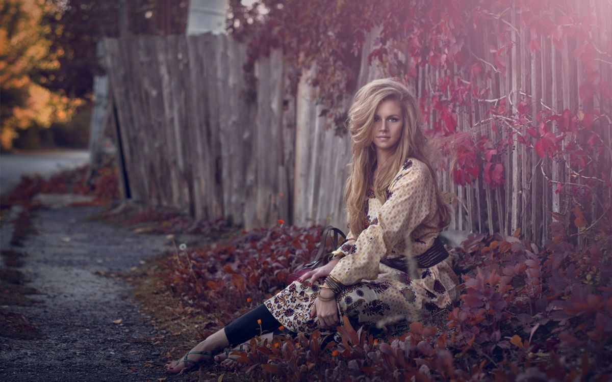 model, autumn, beauty, tree, sitting