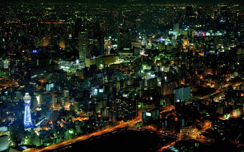 Image aerial view of city buildings during night time