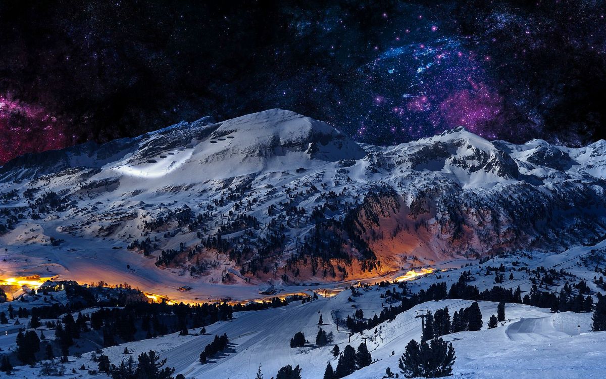 Neige, Nature, Hiver, Les Reliefs Montagneux, Nuit. Wallpaper in 3840x2400 Resolution