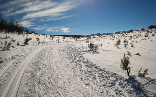 Image snow covered field under blue sky during daytime