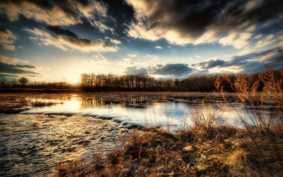 Body of Water Near Trees Under Blue Sky During Daytime. Wallpaper in 1920x1200 Resolution