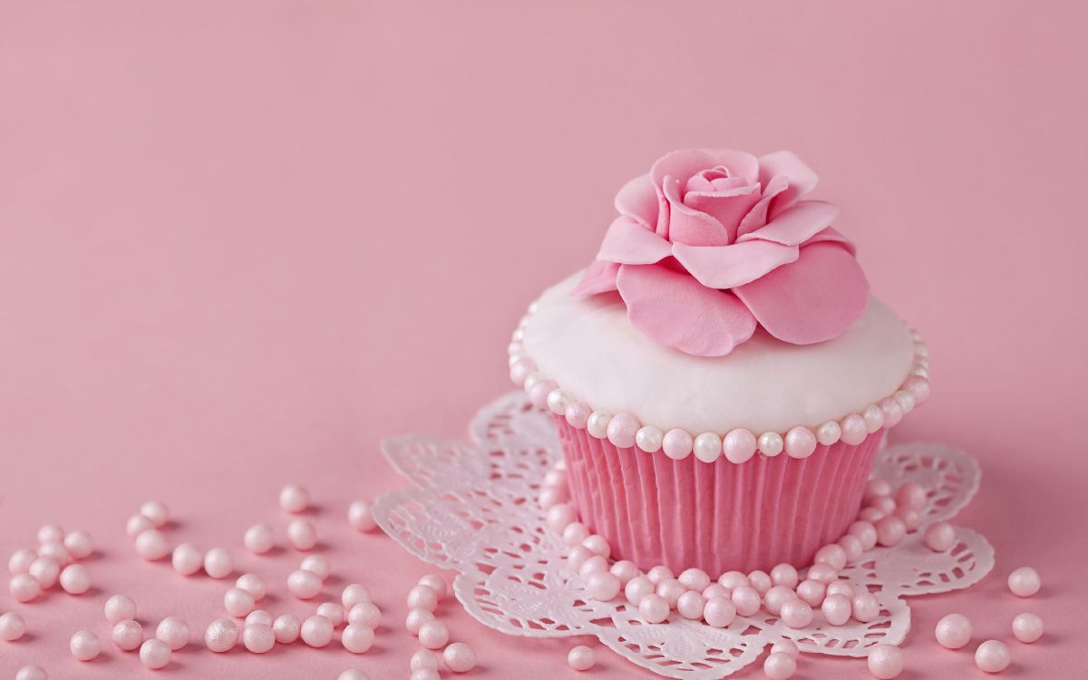 pink rose on pink cupcake