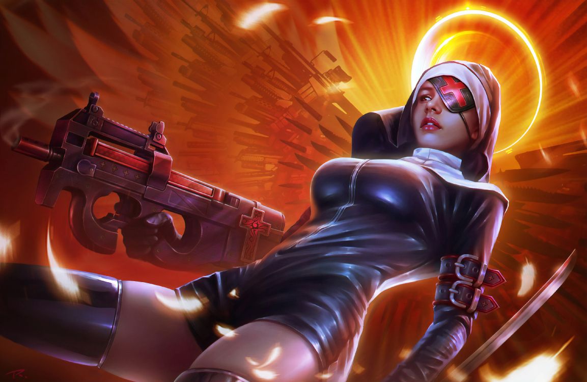 Frau in Schwarzer Lederjacke Mit Gewehr. Wallpaper in 3840x2496 Resolution