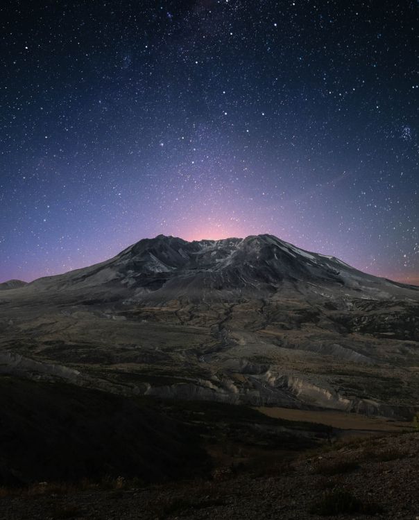 mountain, night, mountainous landforms, highland, star