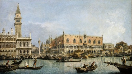 Image San Marco basin, painting, waterway, gondola, canal