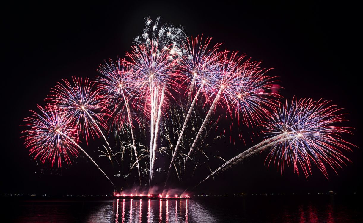 fireworks, night, nature, reflection, new years day