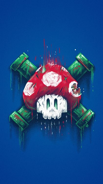 Cráneo de Hongo Mario, Super Mario Bros, Camiseta, Seta, Reino de Los Hongos. Wallpaper in 1440x2560 Resolution
