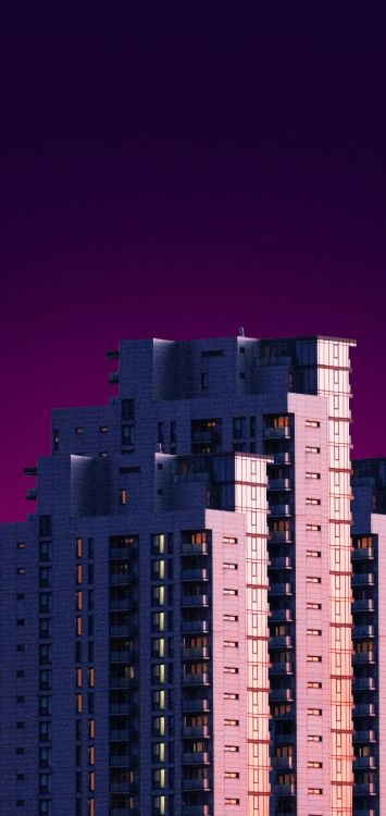 大都会, 建筑, 窗口, 紫色的, Azure 壁纸 1515x3200 允许