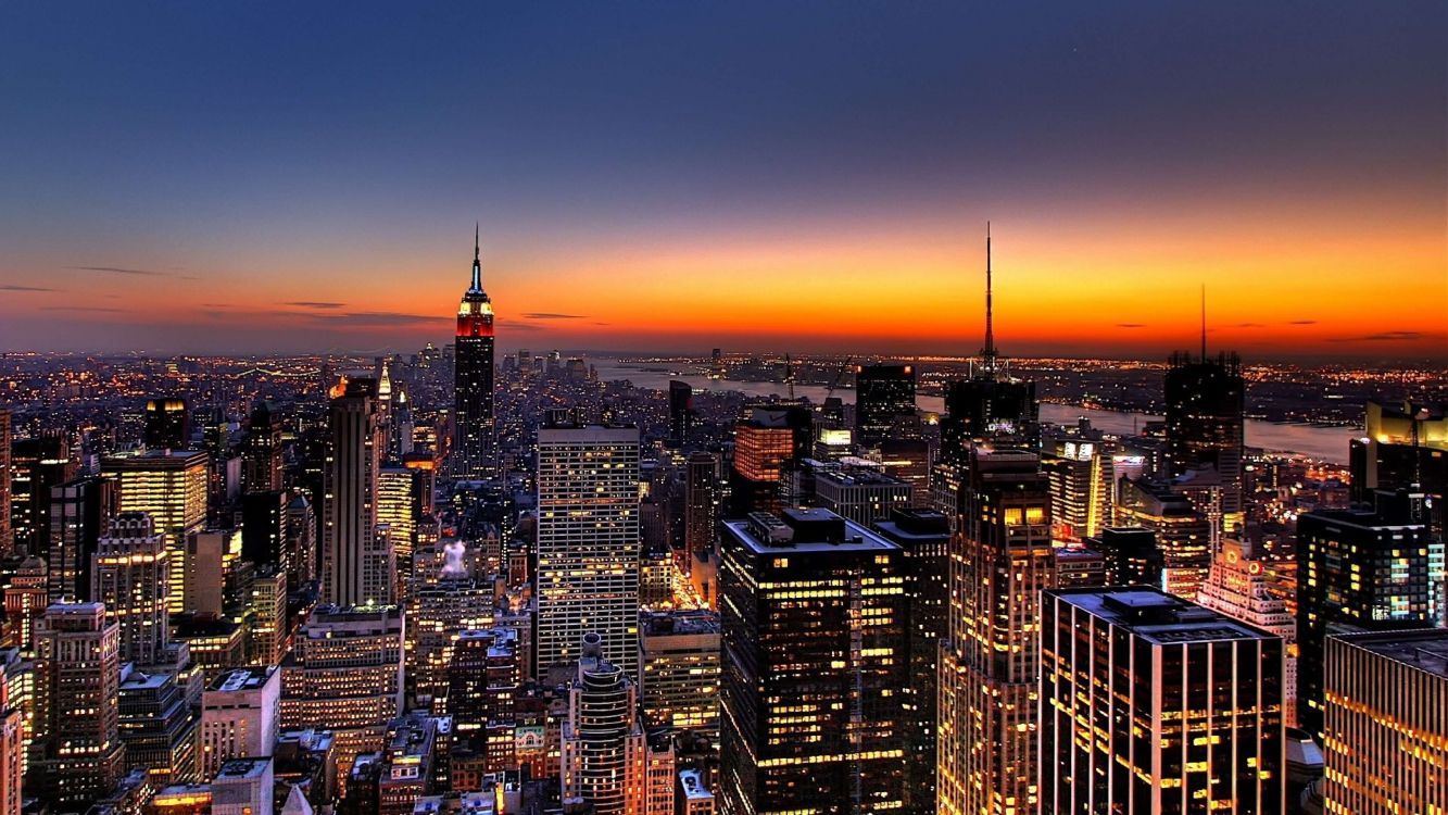 city skyline during night time