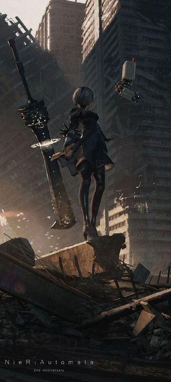 Ruines de la Ville de Nier, Nier Automates, Nier, Plus D'art, L'église Des Nier Automates. Wallpaper in 1080x2400 Resolution