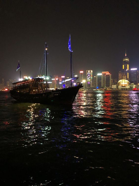 Hong Kong, water, night, city, metropolis