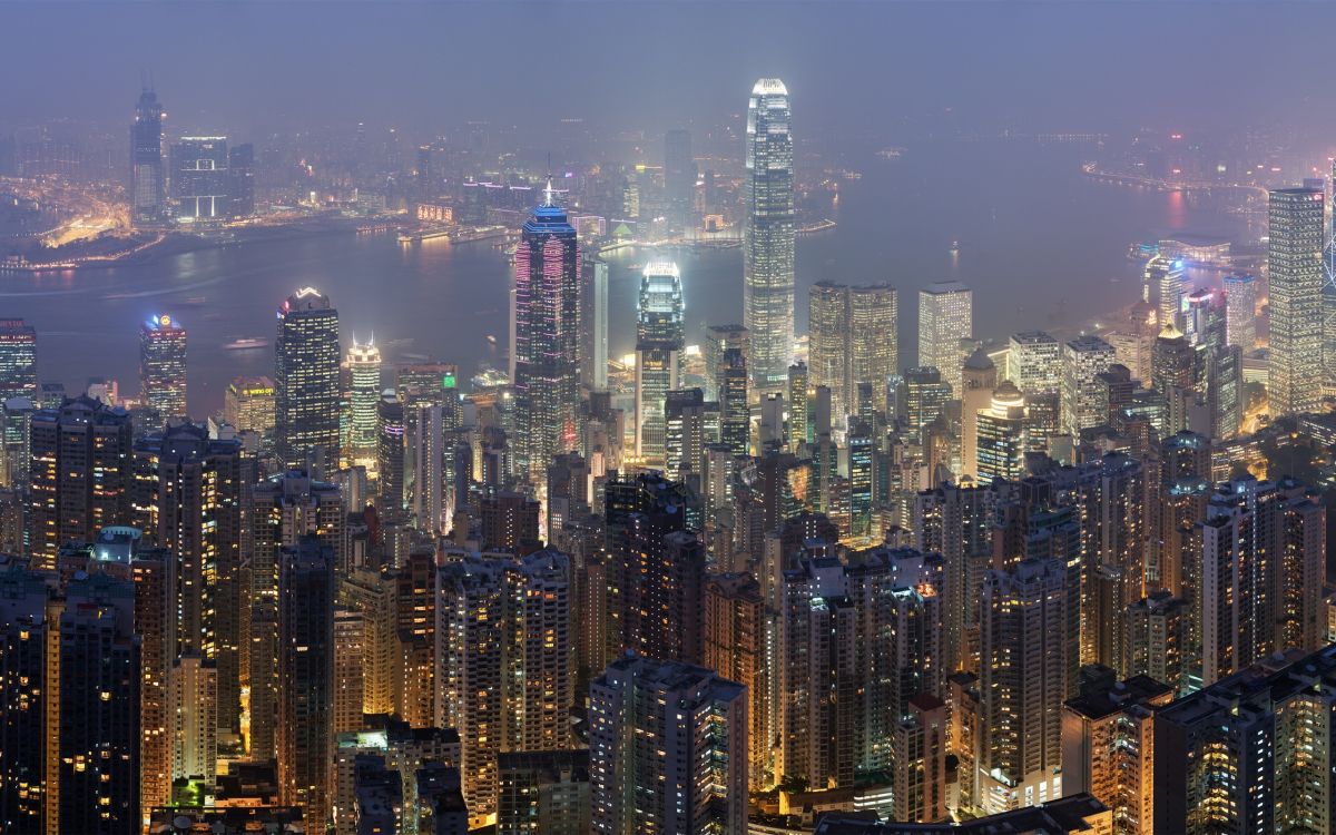 city skyline during night time