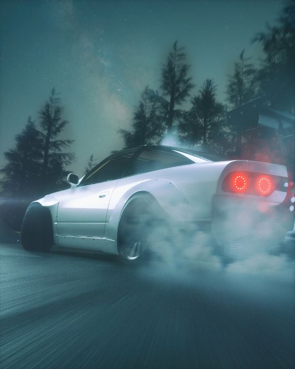 Voiture Blanche et Rouge Sur Route Pendant la Nuit. Wallpaper in 2160x2700 Resolution