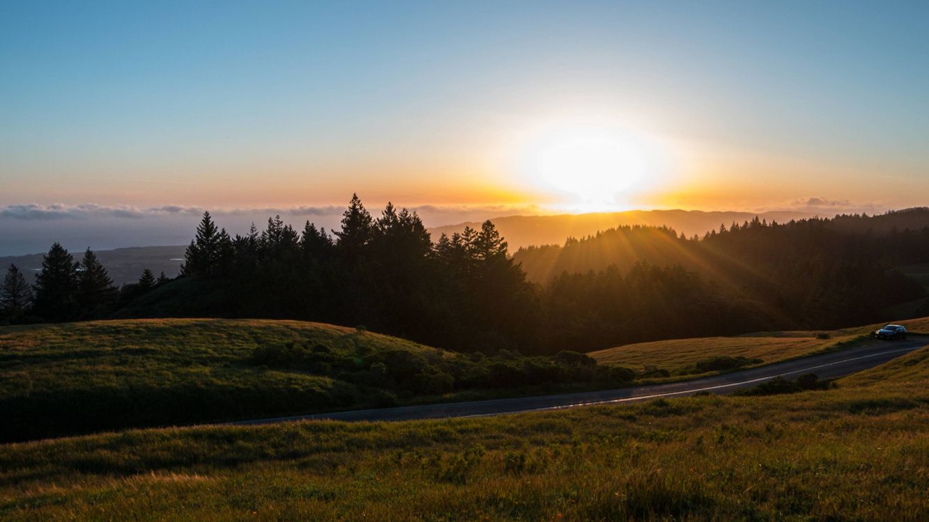 Grüne Wiese Bei Sonnenuntergang. Wallpaper in 3840x2160 Resolution