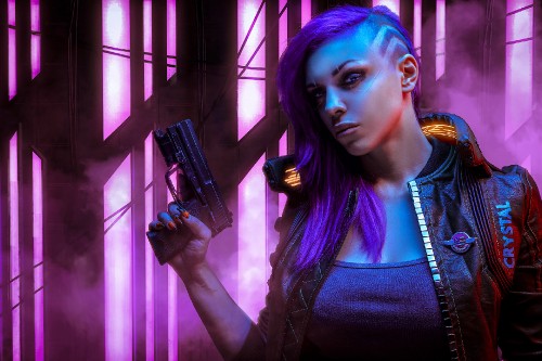 Image cyberpunk 2077 v cosplay, cyberpunk 2077, cyberpunk, cosplay, purple